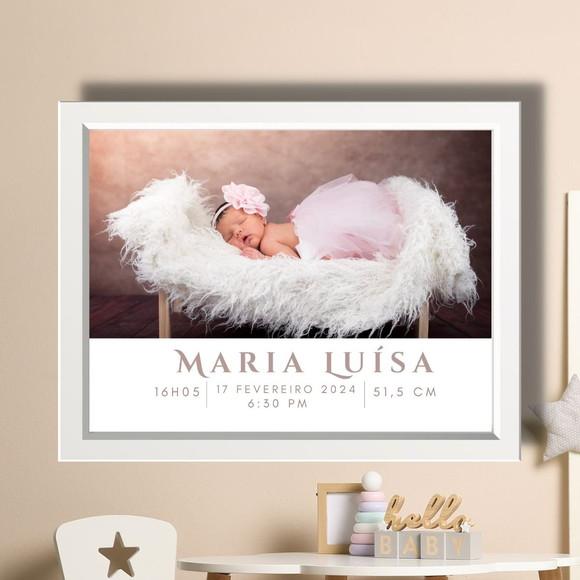 Quadro Nascimento Menina para Editar Moldura com Vidro 33x43