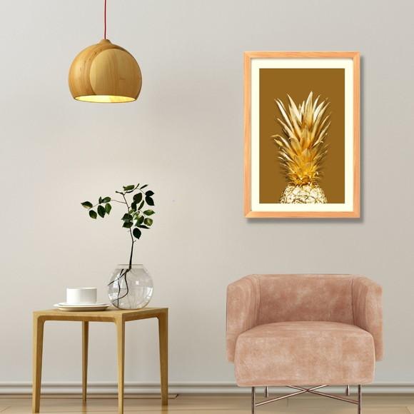 Quadro para Cozinha Fruta Abacaxi Fundo Marrom 30x40cm