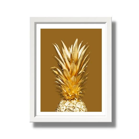 Quadro para Cozinha Fruta Abacaxi Fundo Marrom 30x40cm