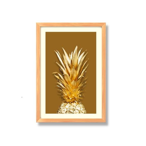 Quadro para Cozinha Fruta Abacaxi Fundo Marrom 30x40cm