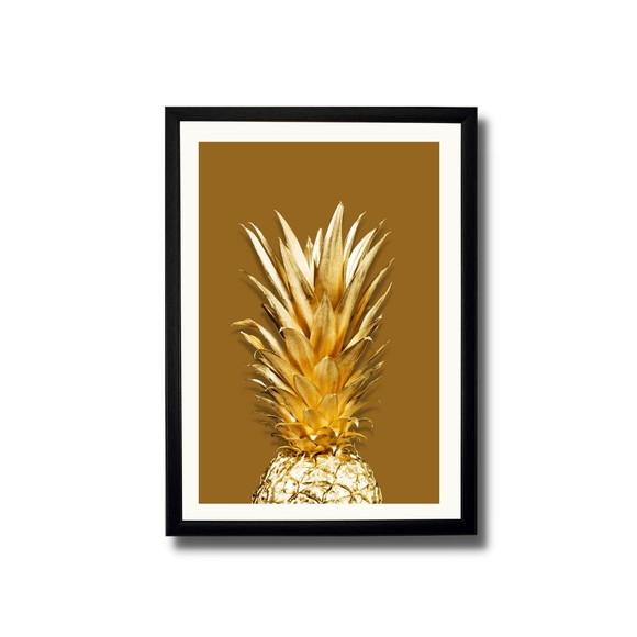 Quadro para Cozinha Fruta Abacaxi Fundo Marrom 30x40cm