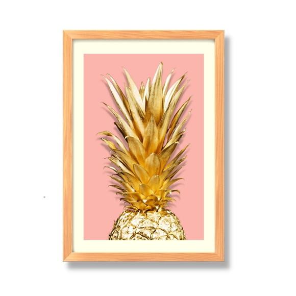 Quadro para Cozinha Fruta Abacaxi Fundo Rosa 30x40cm