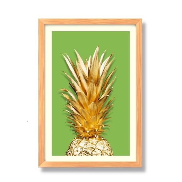 Quadro para Cozinha Fruta Abacaxi Fundo Verde 30x40 cm