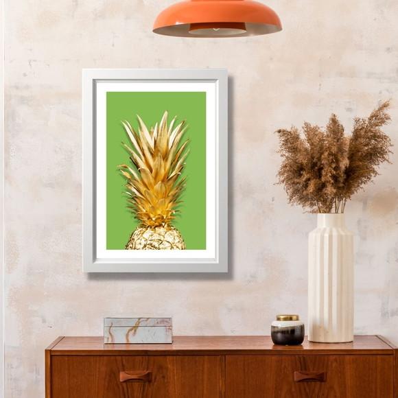 Quadro para Cozinha Fruta Abacaxi Fundo Verde 30x40 cm