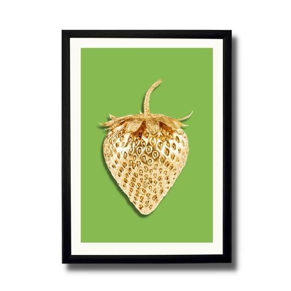 Quadro para Cozinha Fruta Morango Fundo Verde 30x40cm