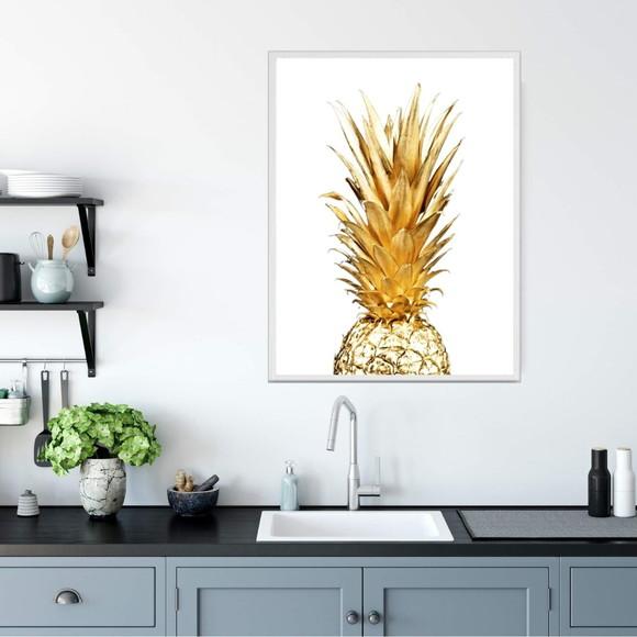 Quadro para Cozinha Maça Abacaxi 30x40 com Moldura e Vidro