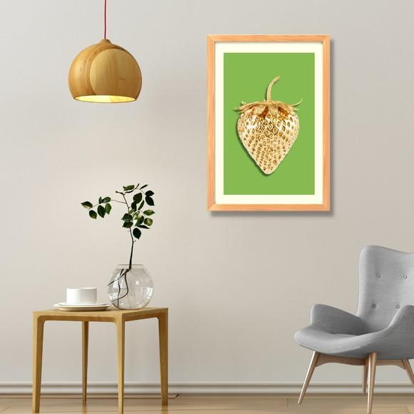 Quadro para Cozinha Fruta Morango Fundo Verde 30x40cm