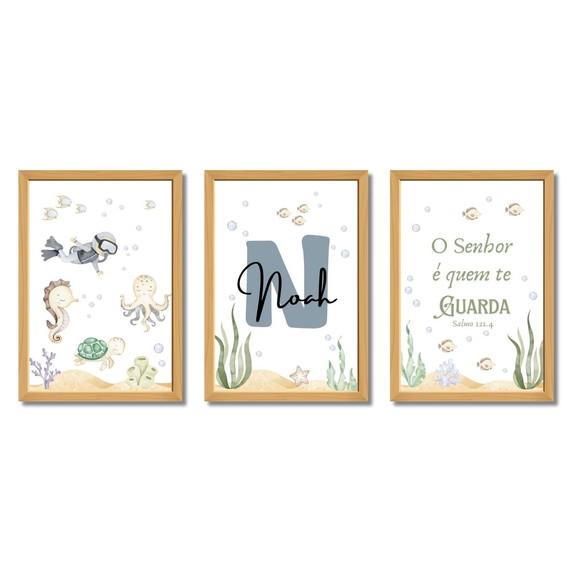 Quadro para Quarto de Bebê | Fundo do Mar Versículo Bíblico