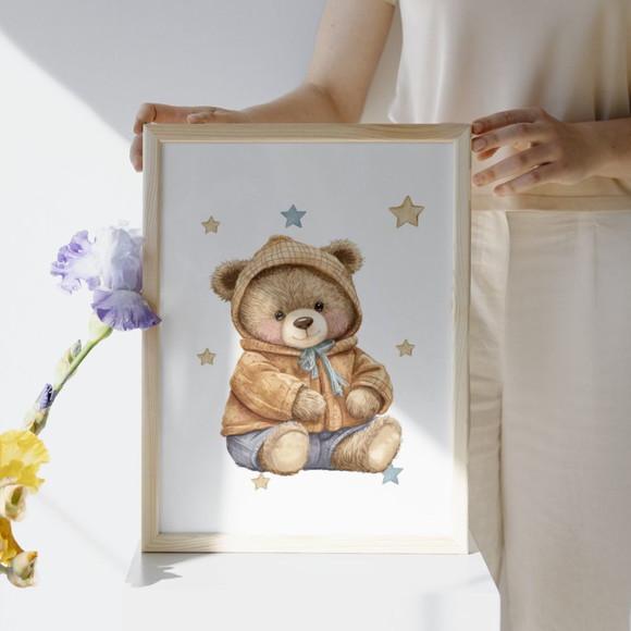 Quadro para Quarto de Bebê Tema Urso com Nome Moldura 33x43