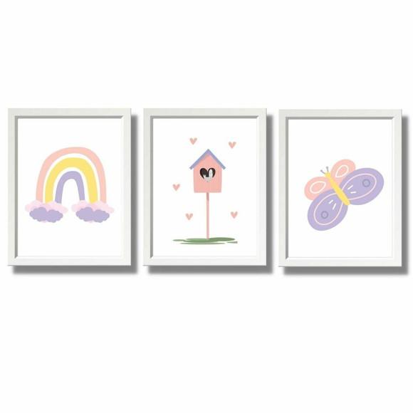 Quadro para Quarto de Bebe Menina Borboleta 33x43 cm