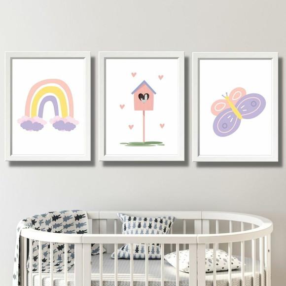 Quadro para Quarto de Bebe Menina Borboleta 33x43 cm