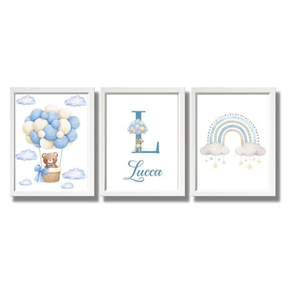Quadro para Quarto de Bebe Urso Balão Personalizado 33x43 cm