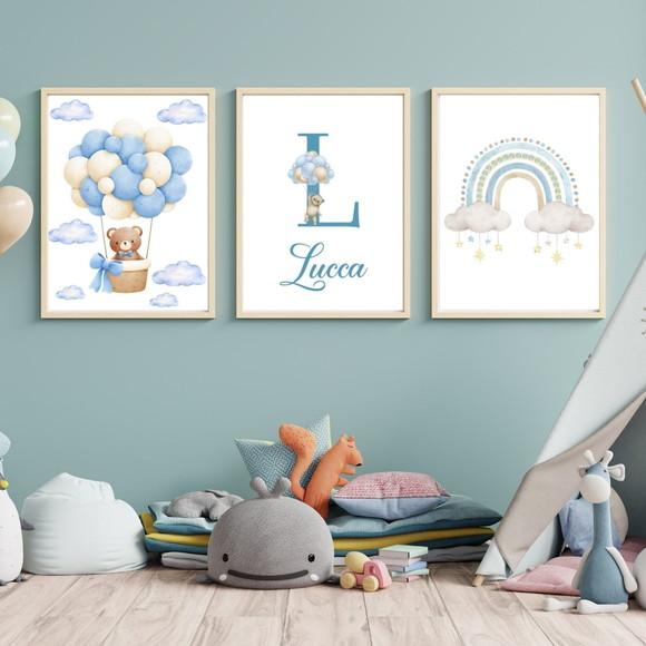 Quadro para Quarto de Bebe Urso Balão Personalizado 33x43 cm