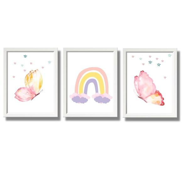 Quadro para Quarto de Menina Arco Ires Borboletas 33x43 cm