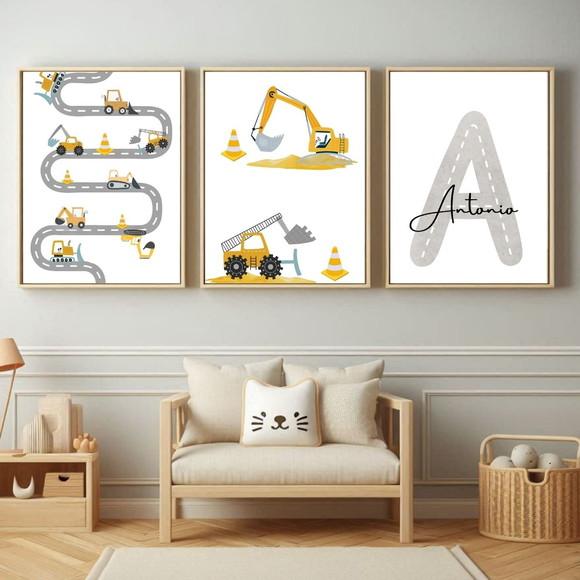 Quadro para Quarto de Menino Maquinas Personalizado 33x43 cm