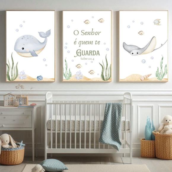 Quadro para Quarto Infantil | Fundo do Mar Versículo Bíblico