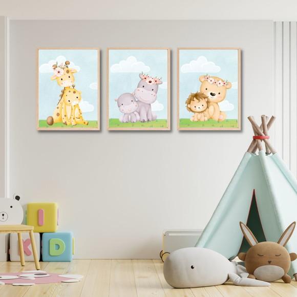 Quadro para Quarto Infantil Safari Baby 33x43cm com Vidro