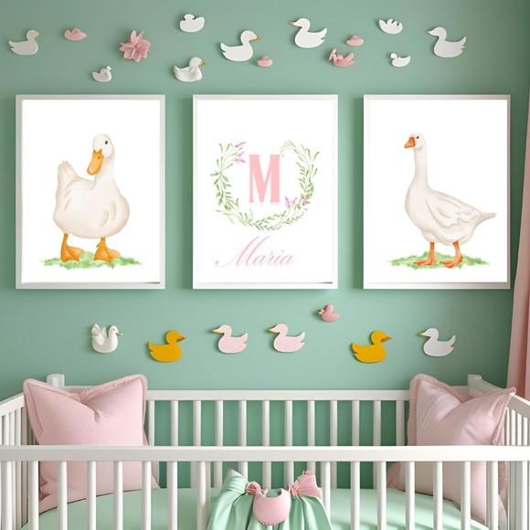 Quadro Patinho para Quarto de Bebê Menina Personalzado 33x43