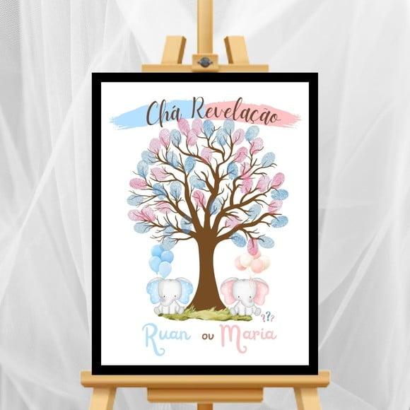 Quadro Personalizado Chá Revelação Elefante + 2 Carimbeiras