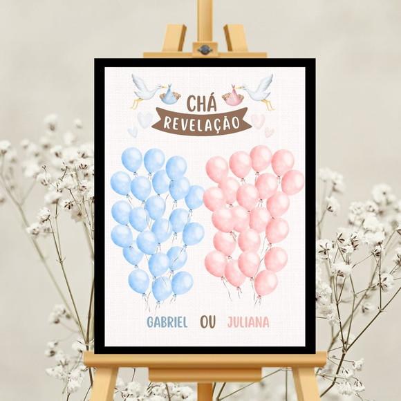 Quadro Personalizado Chá Revelação Assinatura Menino Menina