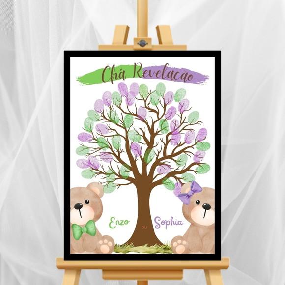 Quadro Personalizado Chá Revelação Urso Lilás +2 Carimbeiras