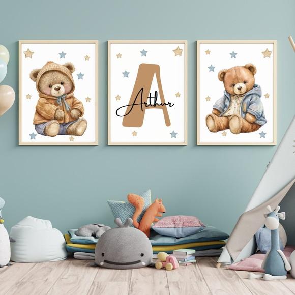 Quadro Personalizado com o Nome do Bebe Urso Irmãos 33x43