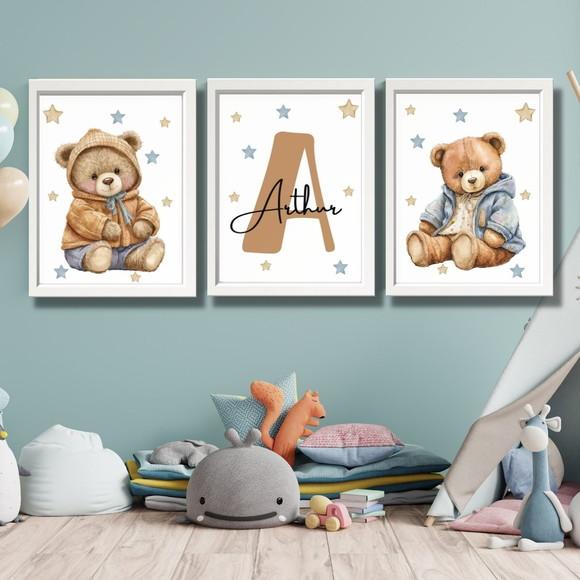 Quadro Personalizado com o Nome do Bebe Urso Irmãos 33x43