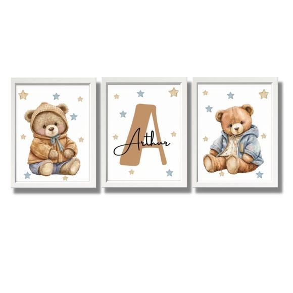 Quadro Personalizado com o Nome do Bebe Urso Irmãos 33x43