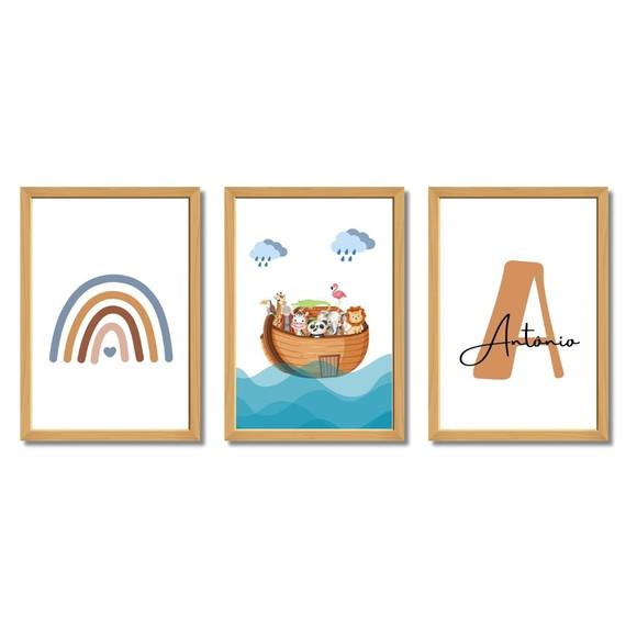 Quadro Personalizado Infantil Bíblico Arca de Noé 33x43 cm
