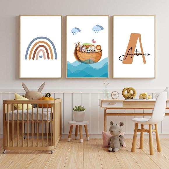 Quadro Personalizado Infantil Bíblico Arca de Noé 33x43 cm