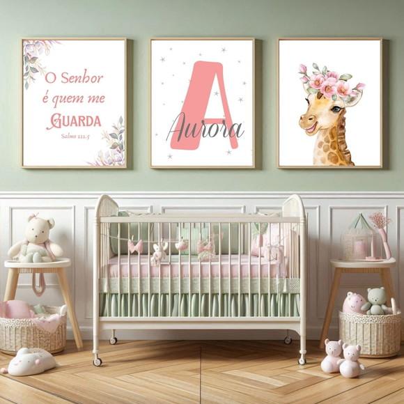 Quadro Personalizado para Quarto de Menina Girafa com Vidro