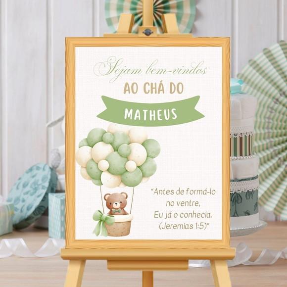Quadro Personalizado Recepção Chá de Bebê Verde com Moldura