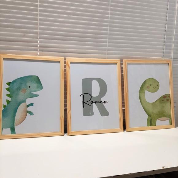 Quadro Quarto de Bebe Personalizado com Nome da Criança Dino