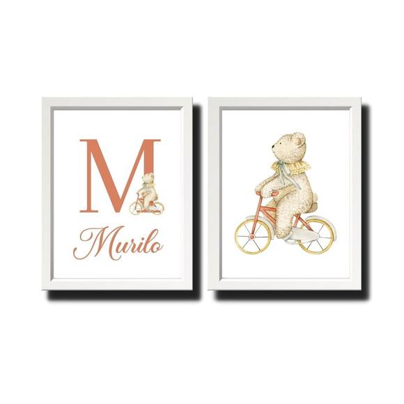 Quadro Quarto de Bebe Urso Minimalista Personalizado 33x43cm