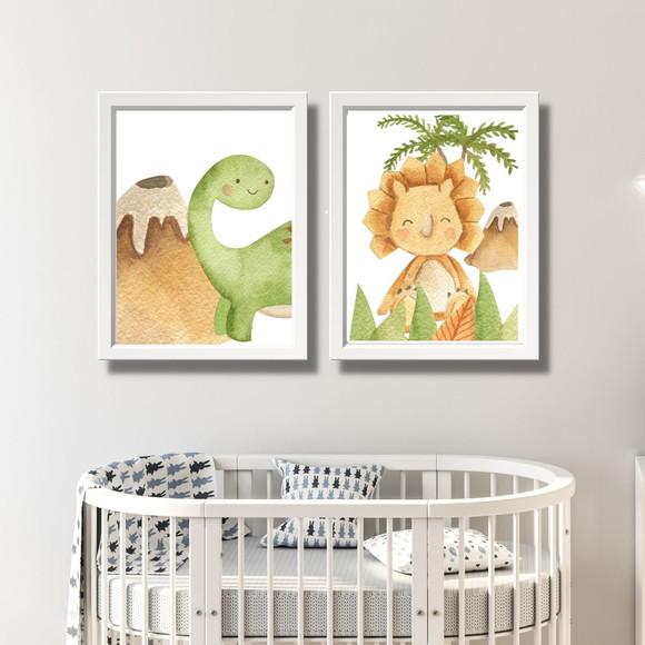 Quadro Quarto de Menino Dino Baby Moldura com Vidro 23x33cm