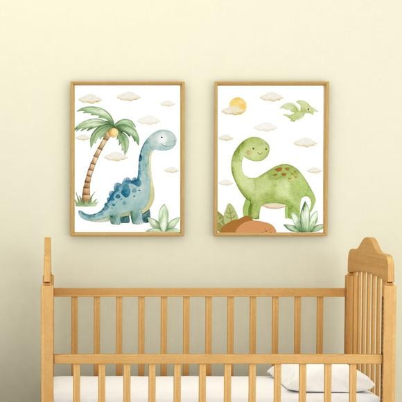 Quadro Quarto de Menino Dinossauro Infantil Moldura c/ Vidro