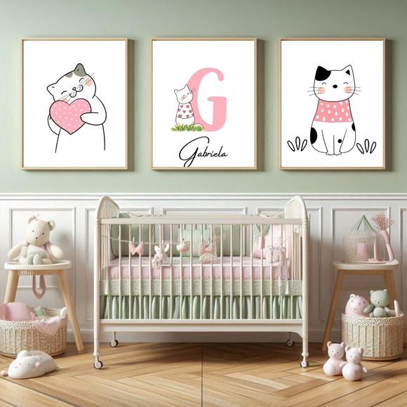 Quadro Quarto Infantil Menina Estilo Lúdico Fofo com Vidro