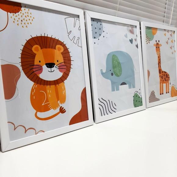 Quadro Quarto Infantil Menino Leao Elefante Girafa Safari