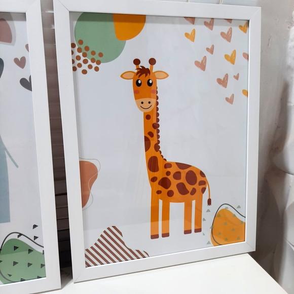 Quadro Quarto Infantil Menino Leao Elefante Girafa Safari