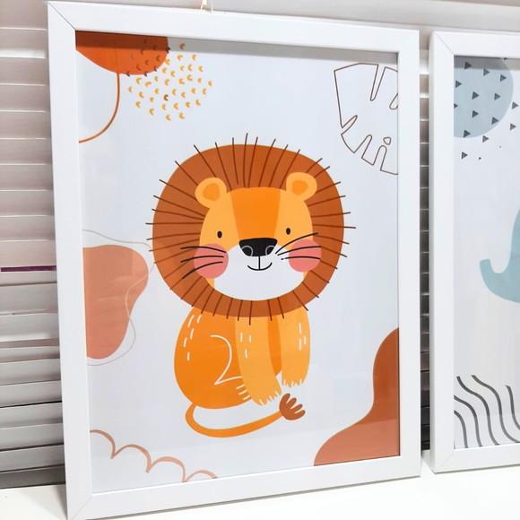Quadro Quarto Infantil Menino Leao Elefante Girafa Safari