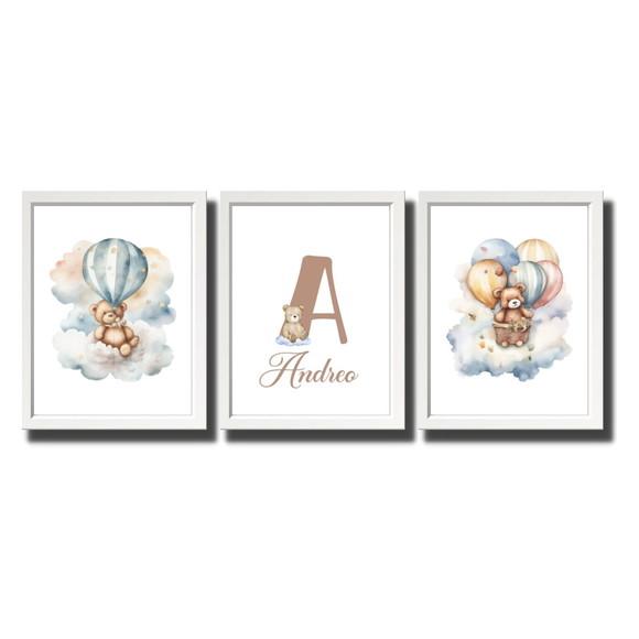 Quadro Quarto Infantil Personalizado Urso Moldura com Vidro