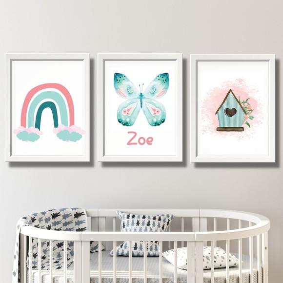 Quadro Quarto Menina Aquarela Personalizado com Nome 33x43