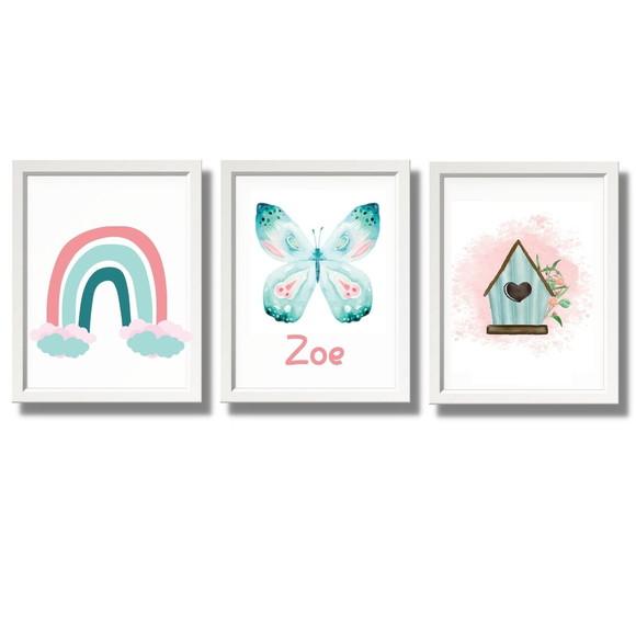 Quadro Quarto Menina Aquarela Personalizado com Nome 33x43