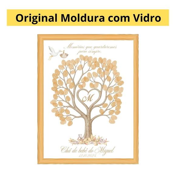 Quadro Recepção Chá Bebê Árvore Digitais com Moldura Vidro