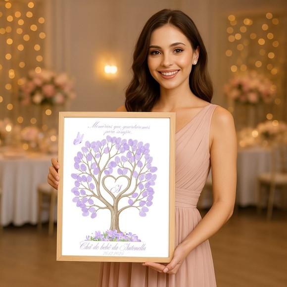 Quadro Recepção Chá de Bebê Árvore de Digitais + Carimbeira