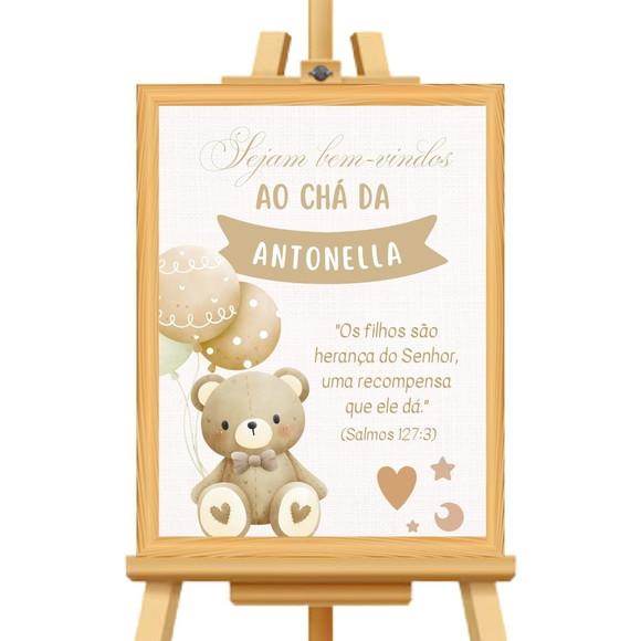 Quadro Recepção Chá de Bebê Urso Boho Neutro Unissex