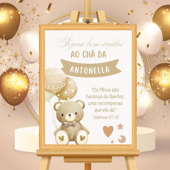 Quadro Recepção Chá de Bebê Urso Boho Neutro Unissex
