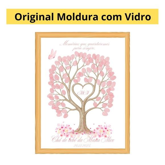 Quadro Recepção Rosa Chá Bebê Árvore Digitais com Moldura