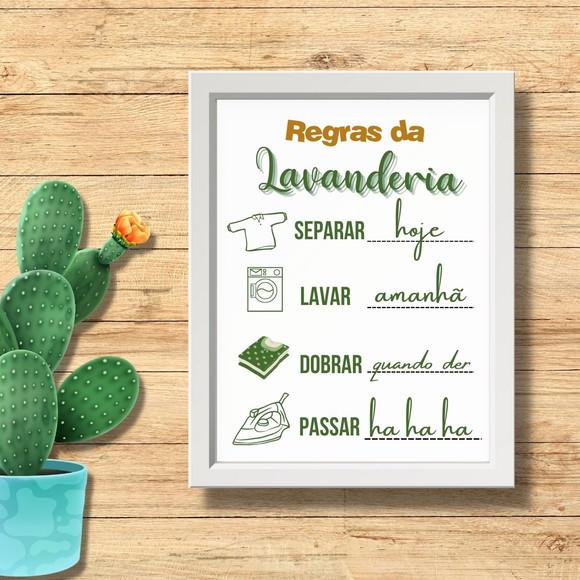 Quadro Regras da Lavanderia com Frases Divertidas com Vidro