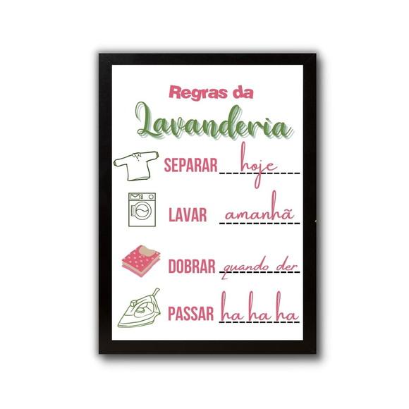 quadro regras da lavanderia com moldura e vidro 30x40cm